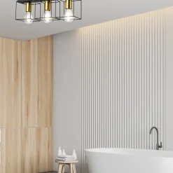 Deckenleuchten|Flurlampen*Lamkur Deckenlampe Metall Schwarz Gold 3-flammig E27 50 cm lang