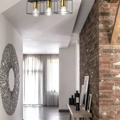 Deckenleuchten|Flurlampen*Lamkur Deckenlampe Metall Schwarz Gold 3-flammig E27 50 cm lang