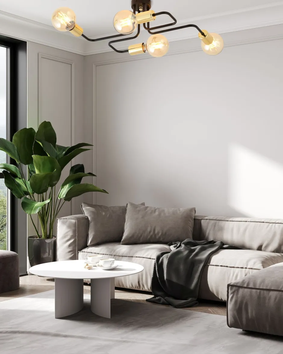 Emibig Deckenlampe Metall Schwarz Gold 4-flammig NIELS< Deckenleuchten|Flurlampen