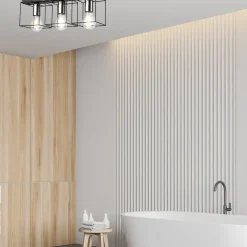 Lamkur Deckenlampe Metall Schwarz Chrom 50 cm lang 3-flammig E27< Deckenleuchten|Flurlampen