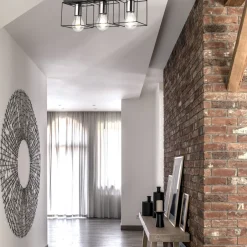 Lamkur Deckenlampe Metall Schwarz Chrom 50 cm lang 3-flammig E27< Deckenleuchten|Flurlampen