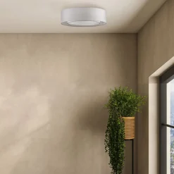 Deckenleuchten|Flurlampen*Maytoni Deckenlampe Metall Stoff rund Ø 52 cm Chrom Hellgrau