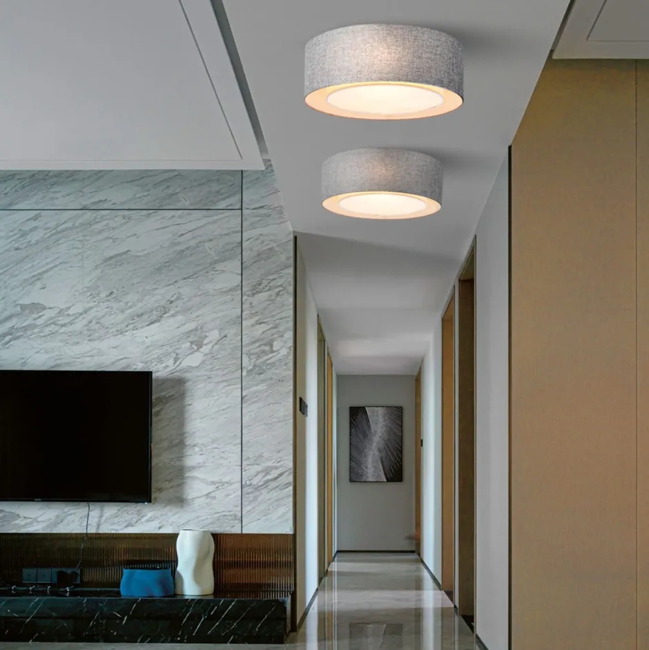 Maytoni Deckenlampe Metall Stoff E27 Ø 52 cm Chrom Grau rund< Deckenleuchten|Flurlampen