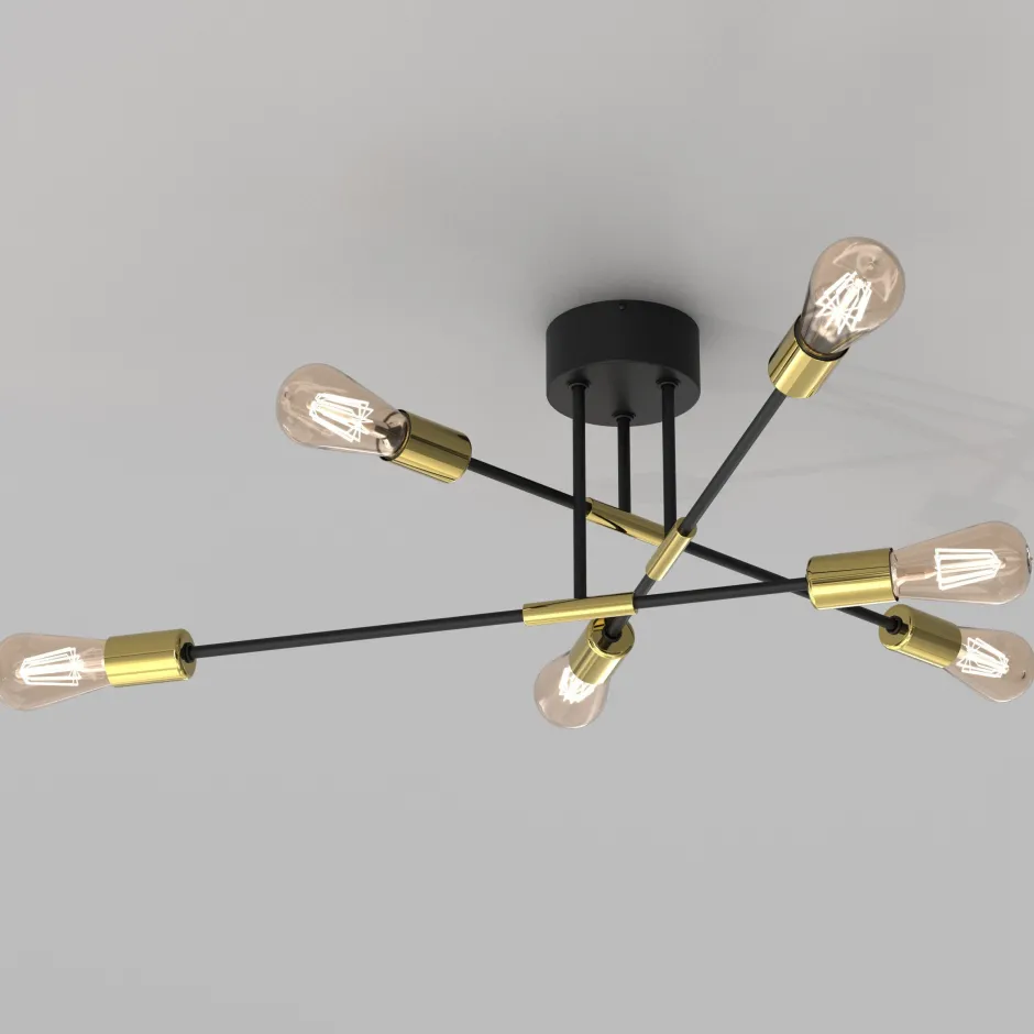 Deckenleuchten|Flurlampen*Luminex Deckenlampe Metall Vintage E27 Schwarz Gold AQUIB