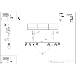 Flurlampen|Wohnzimmerlampen*Sollux Deckenlampe Modern Weiß 117 cm schwenkbar 6x GU10 Aluminium