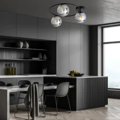 Glaslampen|Retro Lampen*Emibig Deckenlampe Rauchglas Metall 3-flammig rund Ø 47 cm