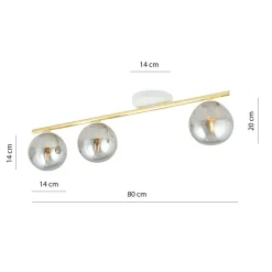 Deckenleuchten|Flurlampen*Emibig Deckenlampe Rauchglas Metall 80 cm 3-flammig E14