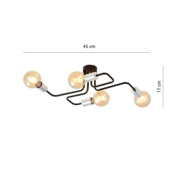 Deckenleuchten|Flurlampen*Emibig Deckenlampe Retro flach 4-flammig für E27 Schwarz Chrom