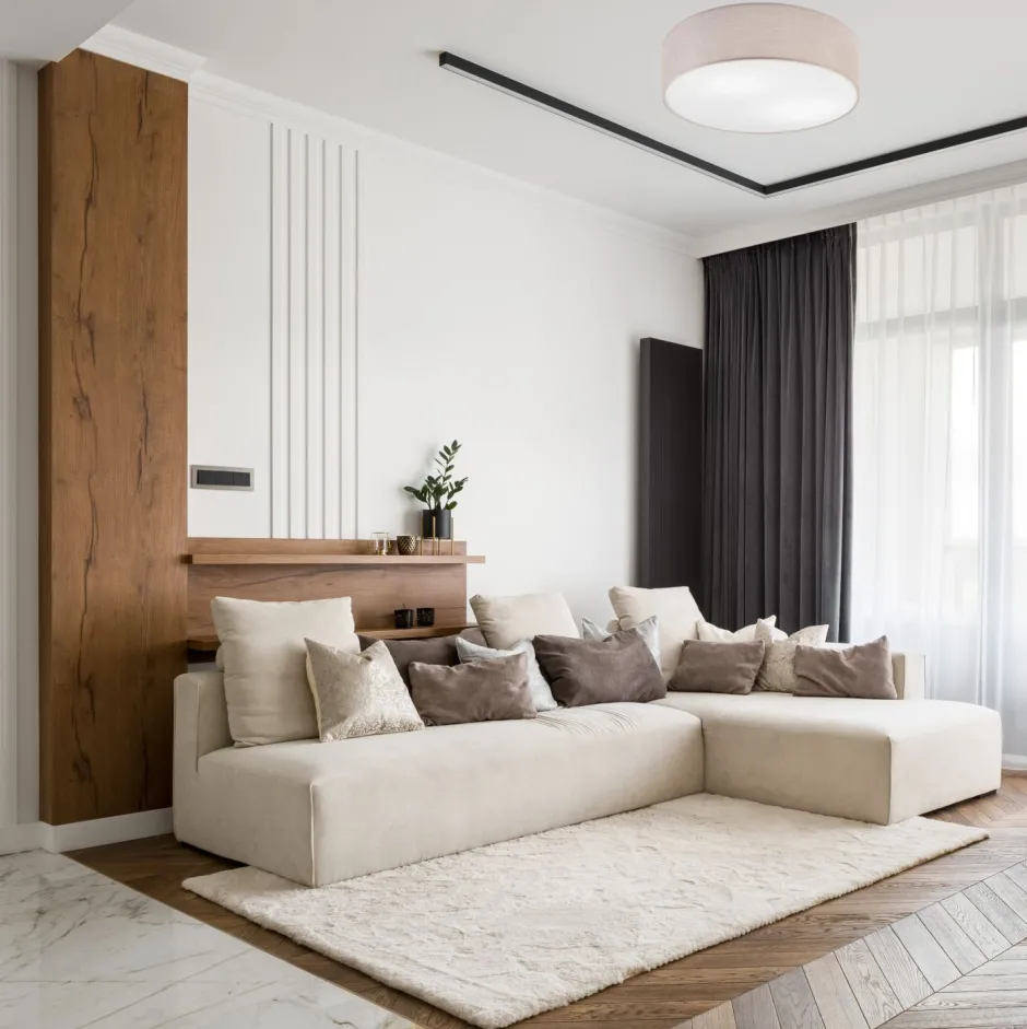 Lamkur Deckenlampe rund Ø 45 cm für 2x E27 Stoff blendarm Modern< Deckenleuchten|Flurlampen