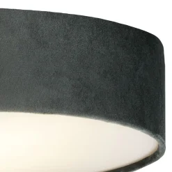 Deckenleuchten|Flurlampen*Searchlight Deckenlampe rund Ø 50 cm H: 10 cm Grau Samt Schirm 3x E27