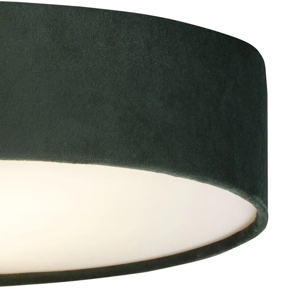 Wohnzimmerlampen|Schlafzimmer Lampen*Searchlight Deckenlampe rund Ø 38 cm H: 10 cm Samt Schirm Grün 2x E27