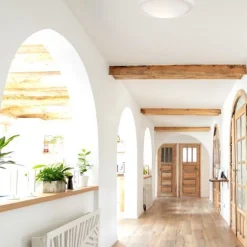 Deckenleuchten|Flurlampen*Lamkur Deckenlampe rund Ø 27 cm Holz Glas blendarm Weiß