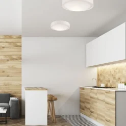 Deckenleuchten|Flurlampen*Lamkur Deckenlampe rund Ø 27 cm Holz Glas blendarm Weiß