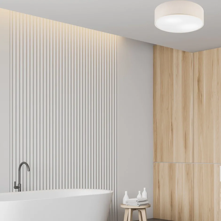 Lamkur Deckenlampe rund Ø 45 cm Modern Stoffschirm Creme 2x E27< Stofflampen|Esszimmer Lampen