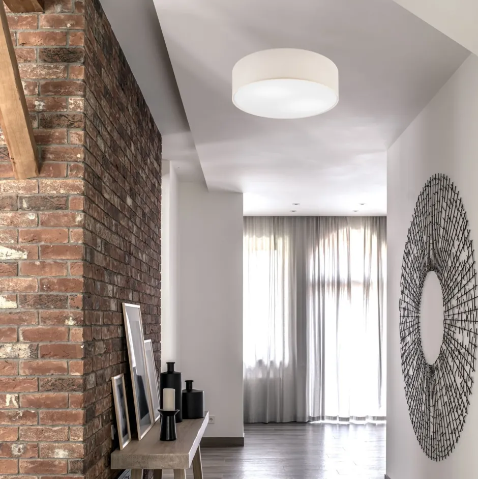 Lamkur Deckenlampe rund Ø 45 cm Modern Stoffschirm Creme 2x E27< Stofflampen|Esszimmer Lampen