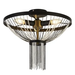 Searchlight Deckenlampe rund Ø 40 cm Schwarz Kettel Metall Acryl Kristall< Deckenleuchten|Esszimmer Lampen