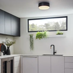 Elstead Deckenlampe rund Ø 30,5 cm Schwarz Weiß Metall Glas 2x E27< Deckenleuchten|Flurlampen