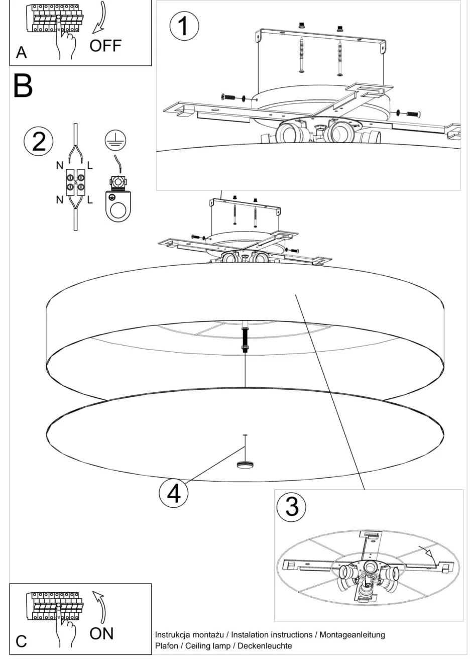 Sollux Deckenlampe rund Ø 100 cm Schwarz blendarm 6x E27 ZIROLI< Wohnzimmerlampen|Stofflampen