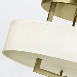 Elstead Deckenlampe rund Ø 50,8 cm 3x E27 Metall Stoff in Messing Weiß< Deckenleuchten|Bürolampen