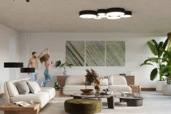 Sollux Deckenlampe rund flach Ø 55 cm blendarm 4x E27 Schwarz< Deckenleuchten|Flurlampen