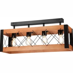 Deckenleuchten|Bürolampen*Lamkur Deckenlampe Rustikal Holz Metall 4x E27 63 cm lang Schwarz