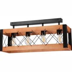Deckenleuchten|Bürolampen*Lamkur Deckenlampe Rustikal Holz Metall 4x E27 63 cm lang Schwarz