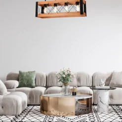 Deckenleuchten|Bürolampen*Lamkur Deckenlampe Rustikal Holz Metall 4x E27 63 cm lang Schwarz