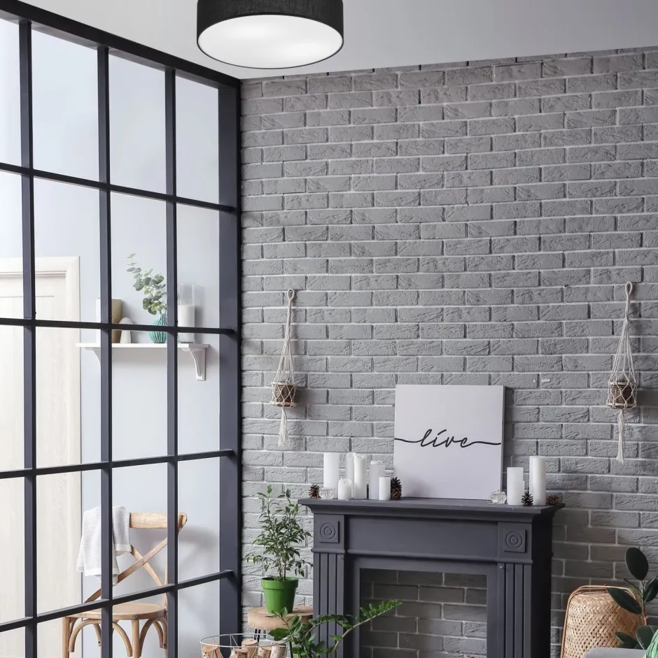 Lamkur Deckenlampe Schwarz Ø 45 cm rund flach blendarm 2x E27 Stoff< Deckenleuchten|Flurlampen