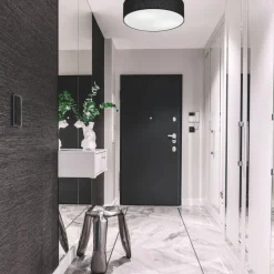 Lamkur Deckenlampe Schwarz Ø 45 cm rund flach blendarm 2x E27 Stoff< Deckenleuchten|Flurlampen