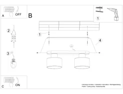 Deckenleuchten|Flurlampen*Sollux Deckenlampe Schwarz 34 cm lang Metall 2-flammig E27