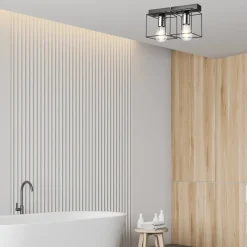 Deckenleuchten|Flurlampen*Lamkur Deckenlampe Schwarz Chrom 2-flammig E27 Metall Modern