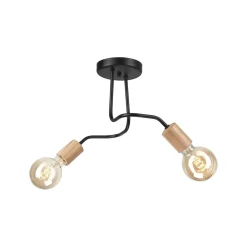Deckenleuchten|Bürolampen*Lamkur Deckenlampe Schwarz 2-flammig E27 Metall Holz Retro