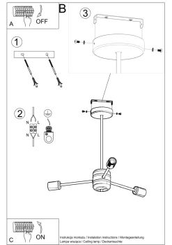 Sollux Deckenlampe Schwarz 3-flammig Ø 61 cm Metall CENZI< Deckenleuchten|Wohnzimmerlampen