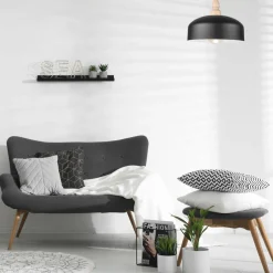 Lamkur Deckenlampe Schwarz Metall Holz E27 Ø 30 cm Skandinavisch< Deckenleuchten|Flurlampen