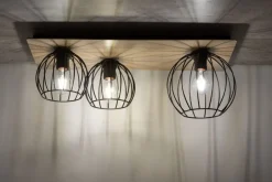 Holzlampen|Kugellampen*Sigma Deckenlampe Schwarz Natur E27 Holz Metall Retro