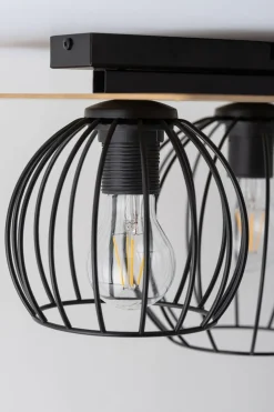 Holzlampen|Kugellampen*Sigma Deckenlampe Schwarz Natur E27 Holz Metall Retro