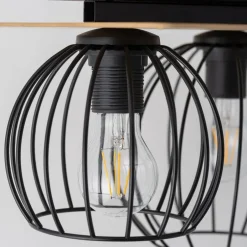 Deckenleuchten|Flurlampen*Sigma Deckenlampe Schwarz Natur E27 Holz Metall Junges Wohnen