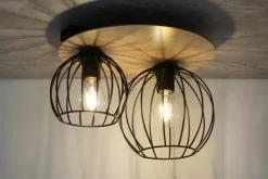 Deckenleuchten|Flurlampen*Sigma Deckenlampe Schwarz Natur E27 Metall Holz Wohnzimmer