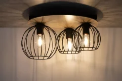 Sigma Deckenlampe Schwarz Natur Metall Holz E27 Flur< Deckenleuchten|Flurlampen