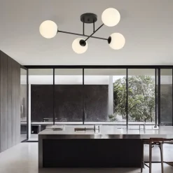 Glaslampen|Retro Lampen*Emibig Deckenlampe Schwarz Weiß 4-flammig Kugel Schirme