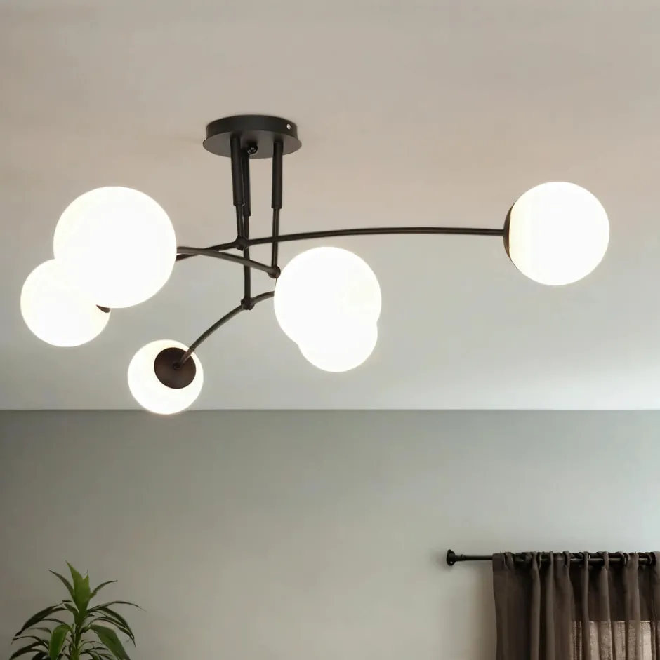 Easylight Deckenlampe Schwarz Weiß 6x E14 Modern Metall Glas< Deckenleuchten|Glaslampen