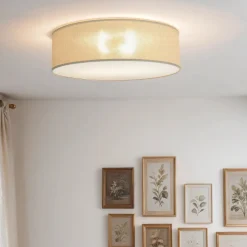 Lamkur Deckenlampe Stoff Ø 45 cm rund flach blendarm 2x E27< Stofflampen|Esszimmer Lampen