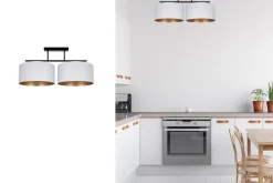 Belis Deckenlampe Stoff blendarm Schwarz Weiß Gold E27 70 cm< Flurlampen|Bürolampen