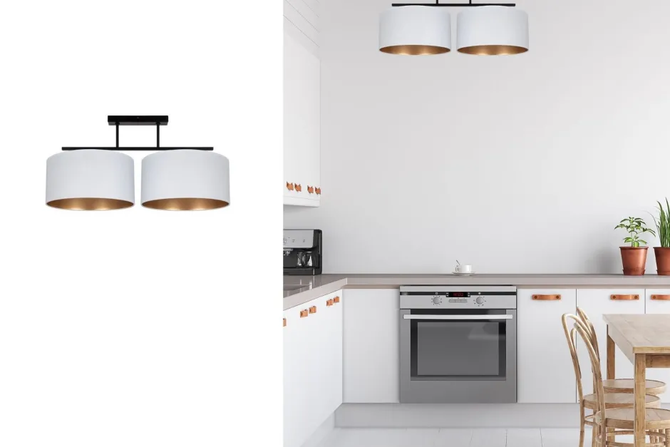 Belis Deckenlampe Stoff blendarm Schwarz Weiß Gold E27 70 cm< Flurlampen|Bürolampen