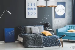 Belis Deckenlampe Stoff blendarm Schwarz Weiß Gold E27 70 cm< Flurlampen|Bürolampen