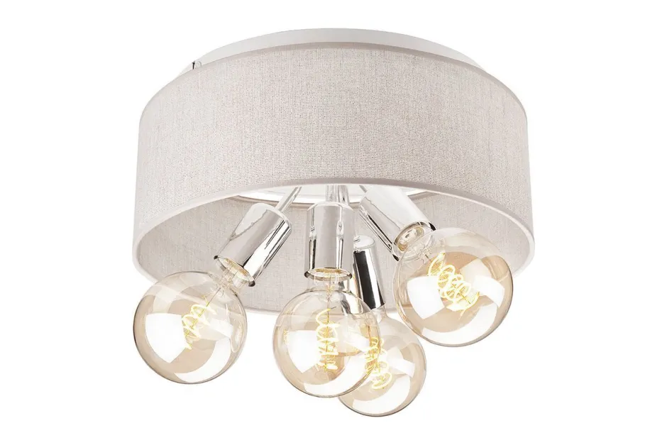 Lamkur Deckenlampe Stoff Metall 4x E27 Ø 35 cm Beige Chrom< Deckenleuchten|Flurlampen