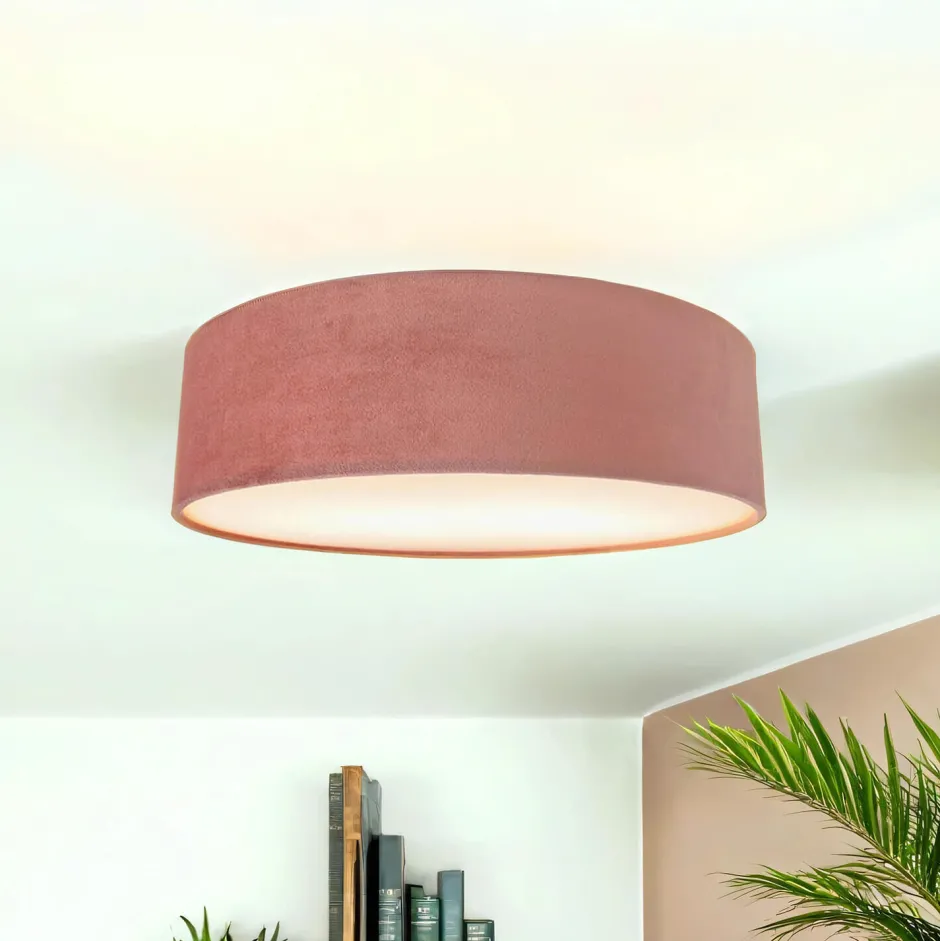 Wohnzimmerlampen|Schlafzimmer Lampen*Searchlight Deckenlampe Stoff Samt rund Ø 38 cm H: 10 cm Rosa 2x E27