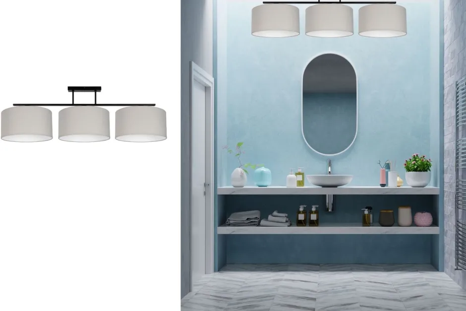 Belis Deckenlampe Stoff Schwarz Grau Weiß E27 100 cm< Bürolampen|Wohnzimmerlampen