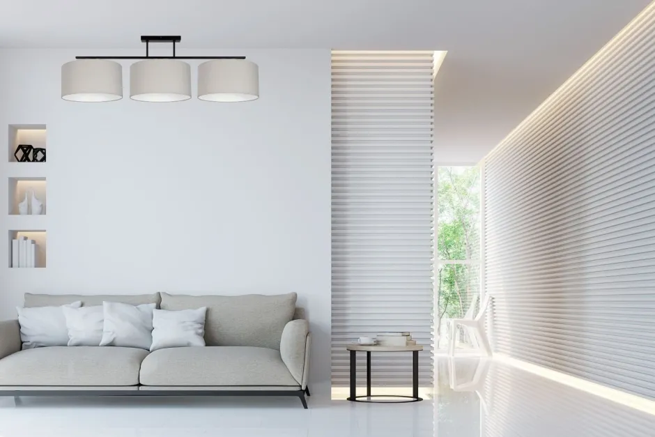 Belis Deckenlampe Stoff Schwarz Grau Weiß E27 100 cm< Bürolampen|Wohnzimmerlampen