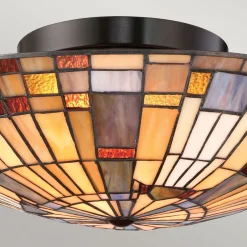 Deckenleuchten|Flurlampen*Elstead Deckenlampe Tiffany Stil rund Ø 40,7 cm Metall Glas 2x E27